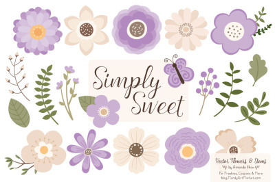 Simply Sweet Vector Flowers &amp; Stems Clipart in Lavender