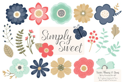 Simply Sweet Vector Flowers &amp; Stems Clipart in Modern Chic