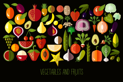 flat icons of fruits and vegetable