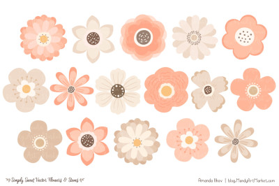 Simply Sweet Vector Flowers &amp; Stems Clipart in Peach