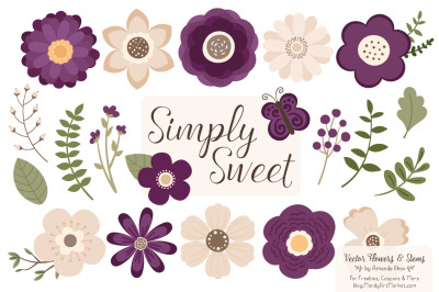 Simply Sweet Vector Flowers &amp; Stems Clipart in Plum