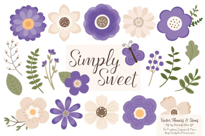 Simply Sweet Vector Flowers & Stems Clipart in Purple