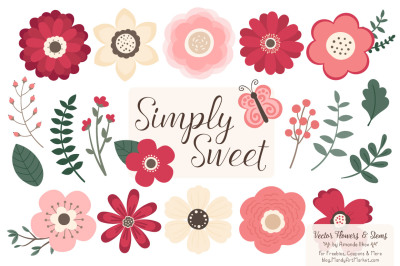Simply Sweet Vector Flowers &amp; Stems Clipart in Rose Garden