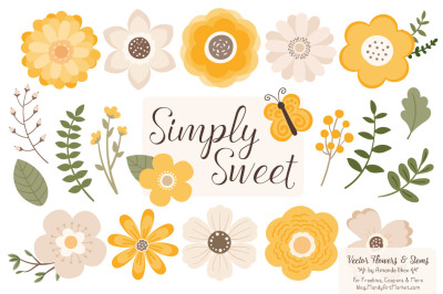 Simply Sweet Vector Flowers &amp; Stems Clipart in Sunshine