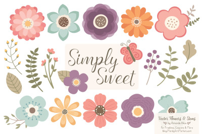 Simply Sweet Vector Flowers & Stems Clipart in Vintage