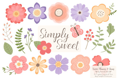 Simply Sweet Vector Flowers & Stems Clipart in Wildflowers