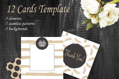 12 Card set template. Gold and white