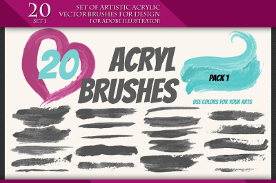 Set of Artistic Acrilyc Vector Brushes for Design. 