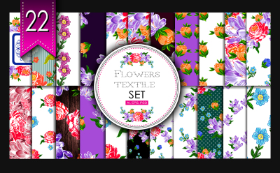 Textile flowers set.