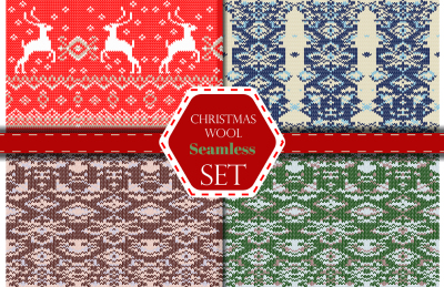 Christmas wool seamless pattern set.