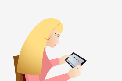 Girl with tablet, vector illustration
