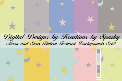 Moon and Stars Pattern Textured Backgrounds Set 2