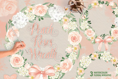 Watercolor peach roses wreaths