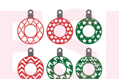 Patterned Christmas Ornament / Bauble Designs - With a circle for a monogram - SVG, DXF, EPS - Cutting Files 