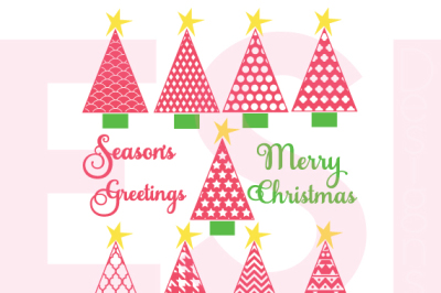Patterned Christmas Trees with Sentiments - SVG, DXF, EPS - Cutting Files