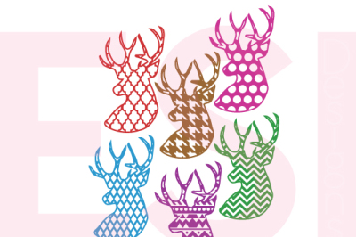 Patterned Deer Head Designs - SVG, DXF, EPS - Cutting Files