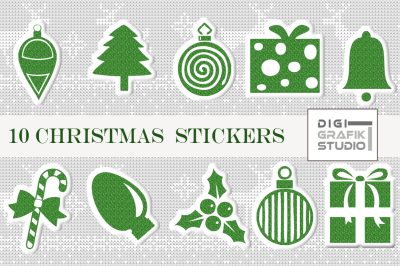 Green Glitter Puffy Christmas Digital Stickers 