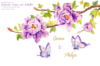 Wedding Purple Peonies & Butterflies