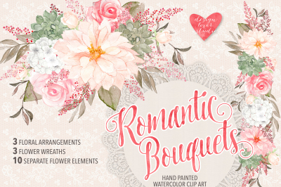 Watercolor romantic bouquets