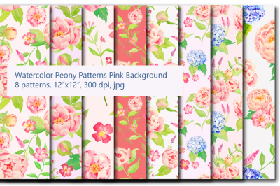 Watercolor Peony & Hydrangea Pattern