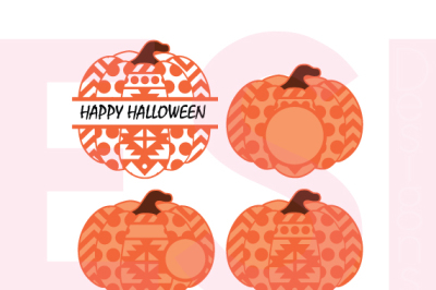Aztec and Polka Dot Pattern Pumpkin - Monogram Design Set - SVG, DXF, EPS - Cutting Files