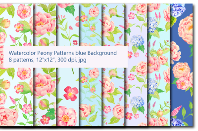 Peony Hydrangea Blue Pattern