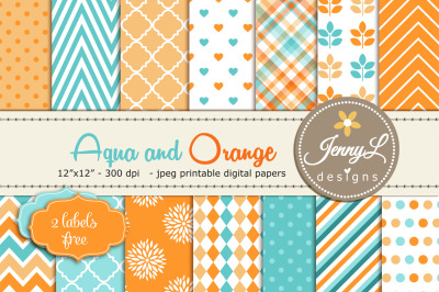 Aqua and Orange Digital Papers