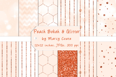 Peach Bokeh & Orange Glitter Digital Papers
