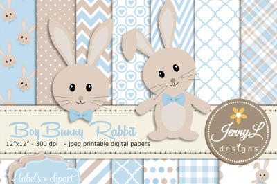 Bunny Rabbit Boy Digital Papers and Cliparts