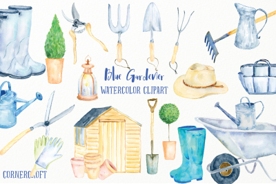 Watercolor Clipart Blue Gardener