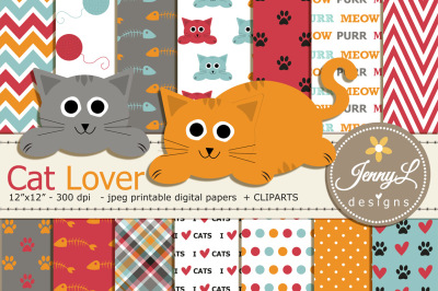 Cat Digital Papers and Clipart