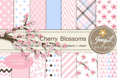 Cherry Blossoms Digital Paper and Clipart
