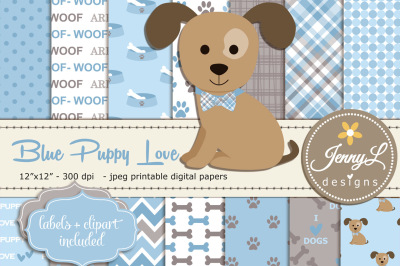 Boy Dog Digital papers and Clipart