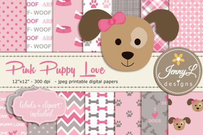 Girl Dog Digital papers and Clipart