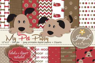 Pet Dog Digital Papers and Clipart
