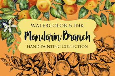 Mandarin Branch Watercolor&amp;Ink