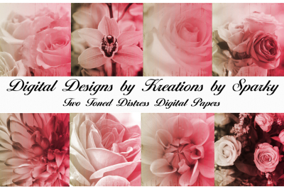 Two-Toned Distressed Flowered Digital Papers