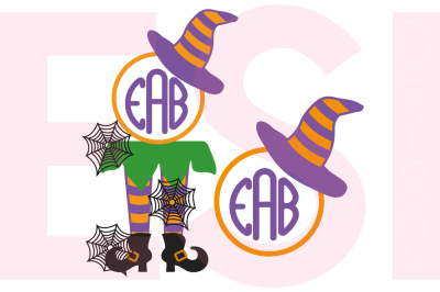 Witch Legs and Hat Monogram Design Set - SVG, DXF, EPS - Cutting Files