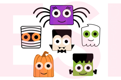 Halloween Square Heads Character Design Set - SVG, DXF, EPS cutting files