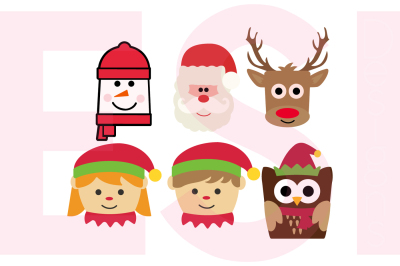 Christmas Square Head Characters Design Set - SVG, DXF, EPS cutting files