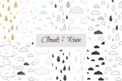 Clouds and Rain seamless patterns