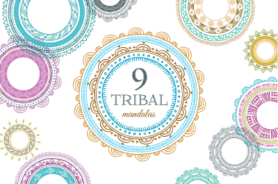 9 Tribal Mandalas, Frames, Patterns