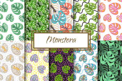 Monstera Leaves Seamless Patterns