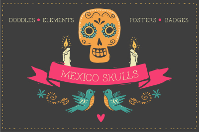 Mexico -skull doodles & elements