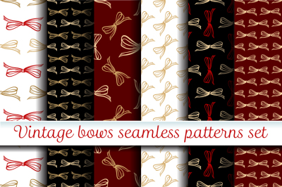 Vintage bows seamless patterns set