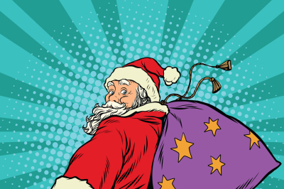follow me, Santa Claus with gifts New year Christmas