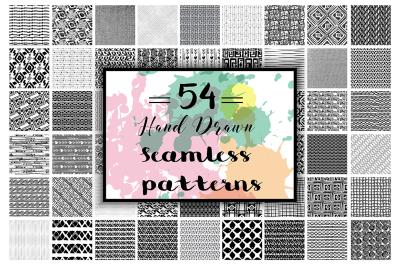 54 Hand Drawn seamless patterns.