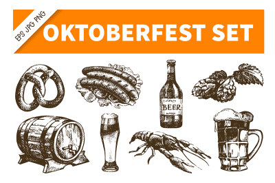 Oktoberfest Beer Hand Drawn Sketch Vector Set