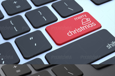 Computer Keyboard with Christmas Keys 3D Concept