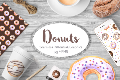 Watercolor Donuts Patterns&amp;Graphics
